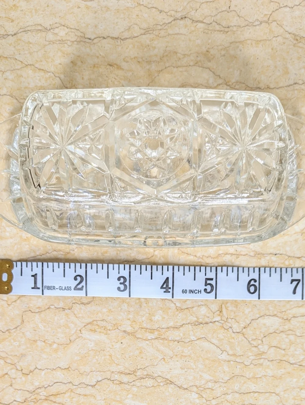 Vintage Anchor Hawking Prescut Clear Glass Star & Fan Design Butter Dish & Cover